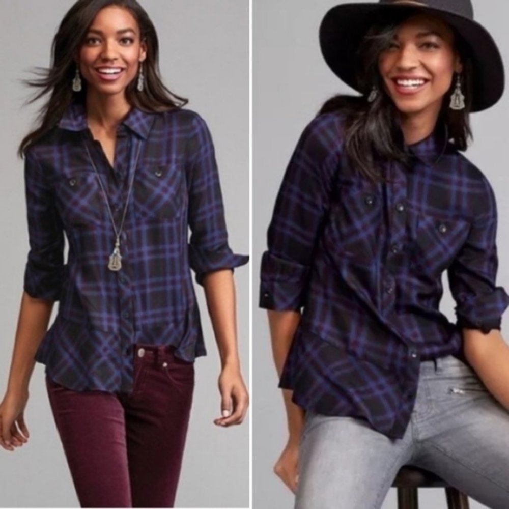 CAbi Moody Plaid Flannel Shirt Peplum size XL